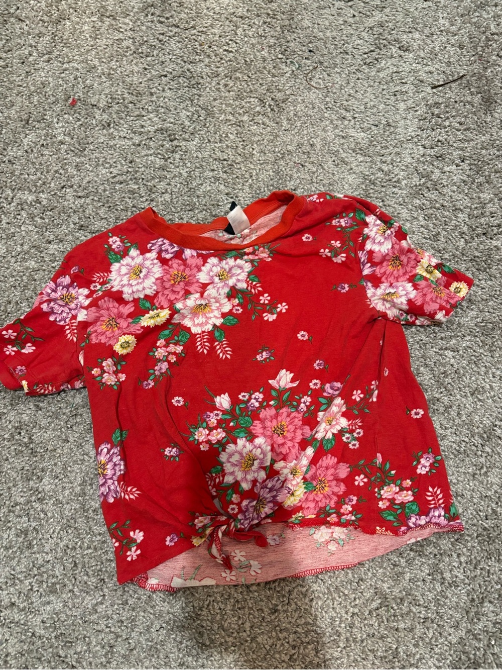 H&M Red Floral Front-Tie Crop Top